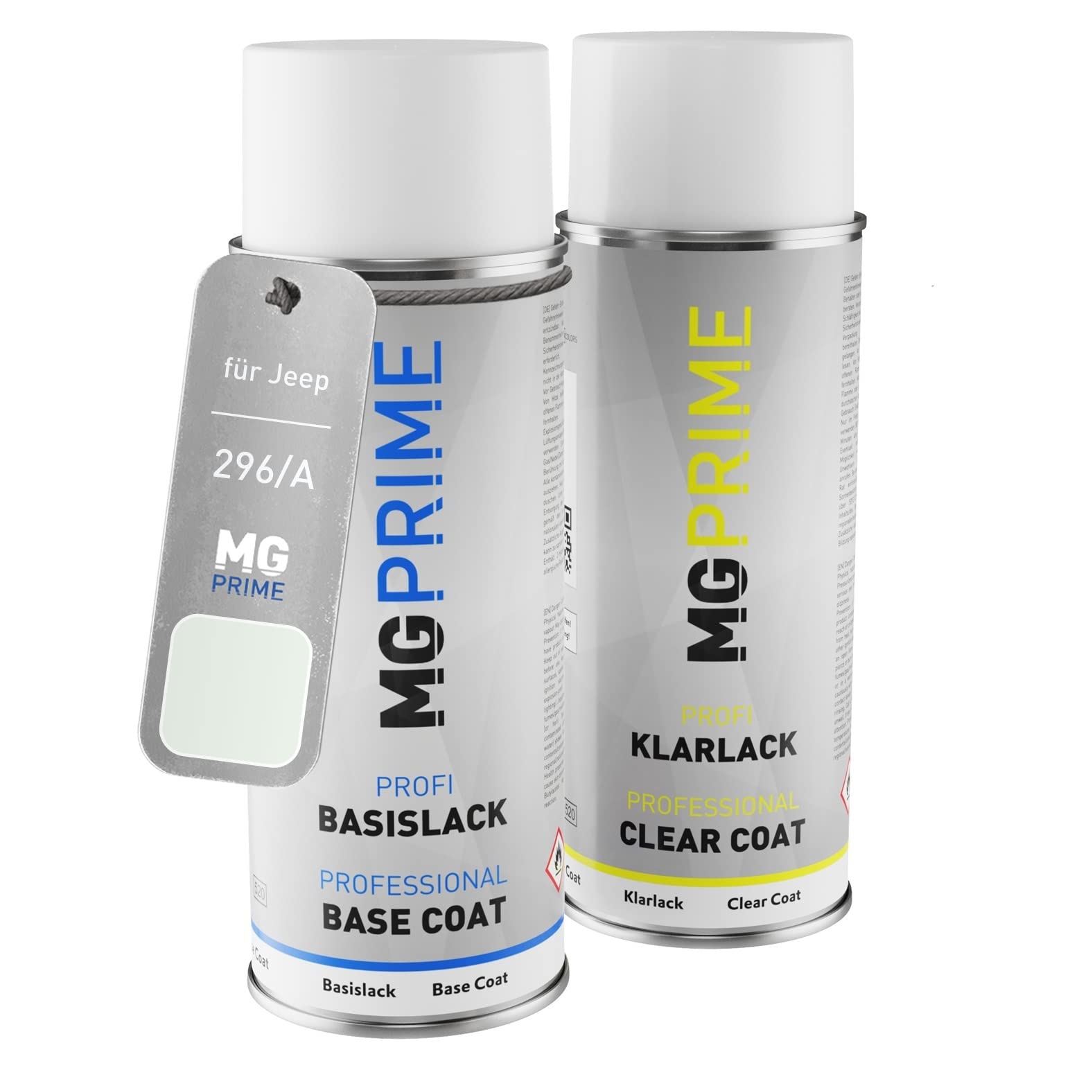 MG PRIME Vernice per auto Kit di bombolette a spruzzo per Jeep 296/A / 296 Alpine White/Blanc Alpine Bomboletta spray da 400ml di vernice di base vernice trasparente