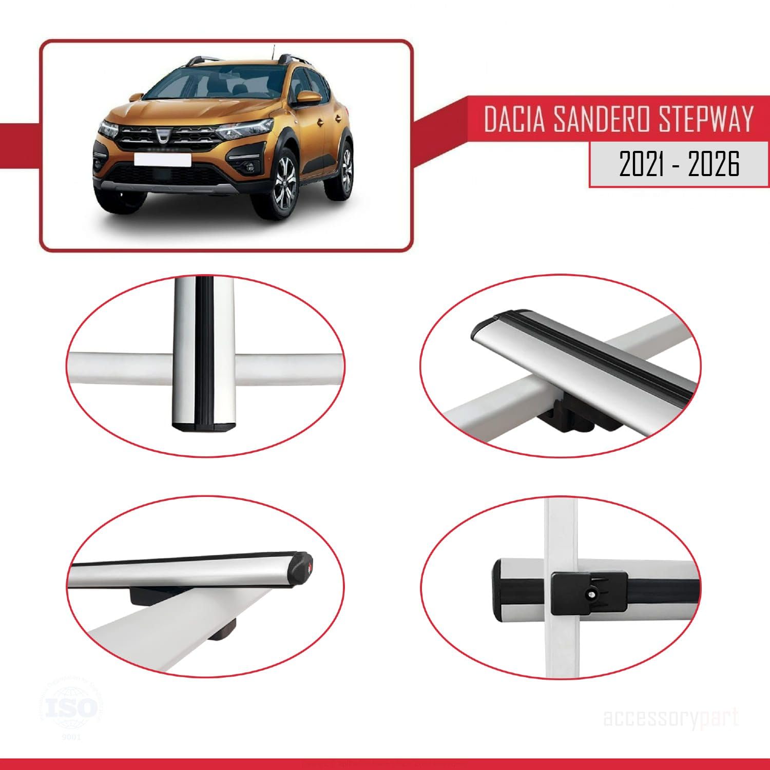 Compatibile con Dacia Sandero Stepway 3 2021-2026 BASIC Model Barre Tetto Portapacchi Auto Barre Portatutto Grigo Alluminio 2 Barre