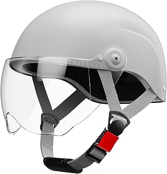 Retro Adult 3/4 Open Face Motorcycle Half Helmet DOT Approved Vintage Electrical Scooter Helmets with Visor Light Breathable Quick Buckle Helmet for Moped Cruiser Chopper