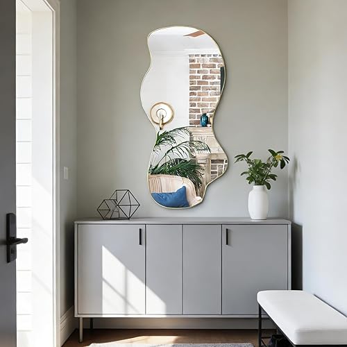 Miniatura 15 de POZINO Espejo irregular, espejo asimétrico sin marco de 47.2 x 21.6 pulgadas, espejos de pared abstractos, modernos espejos de forma extraña para