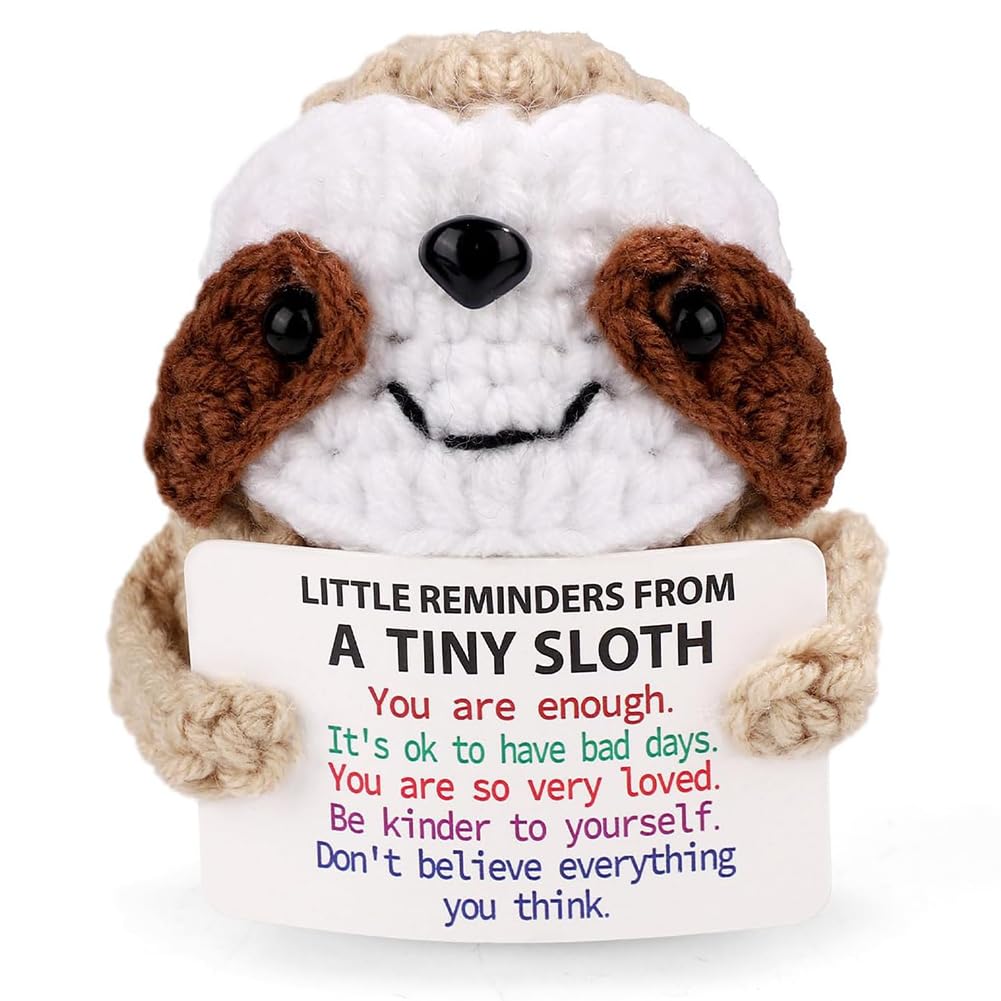 QWEPU Positive Crochet Sloth Gifts,Sloth Cute Positive Emotional Support Gift,With Encouraging Card Mini Inspirational Knitted Doll,Cute Creative Crocheted Decoration Dolls
