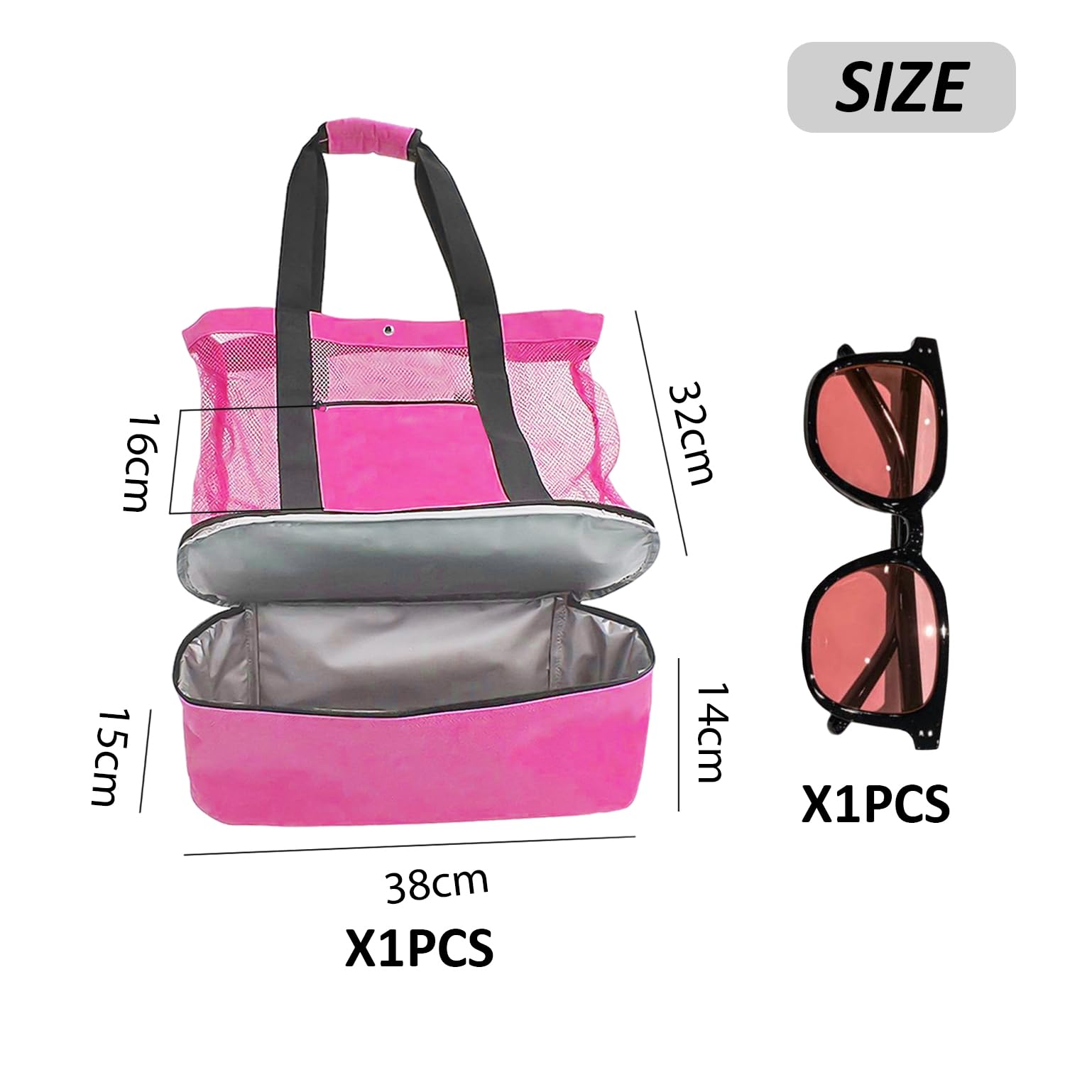 1 sac de plage en filet, 1 paire de lunettes de soleil, sac de plage de grande capacité, sac de voyage, sac en filet polyvalent