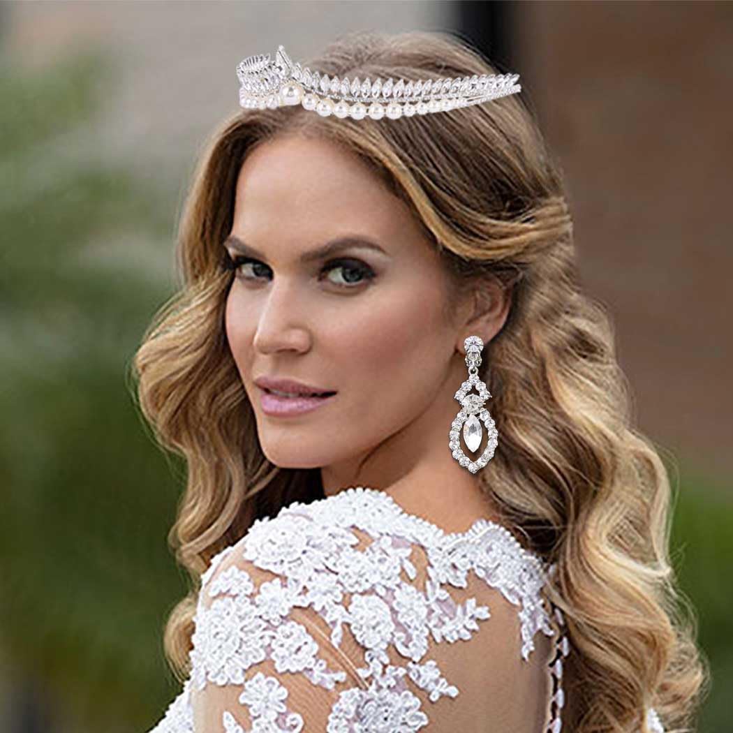 Pearl Tiaras and Crown Crystal Head Crowns Rhinestone Princess Tiaras Wedding Crown for Bride Royal Queen Crown for Women - Image 4