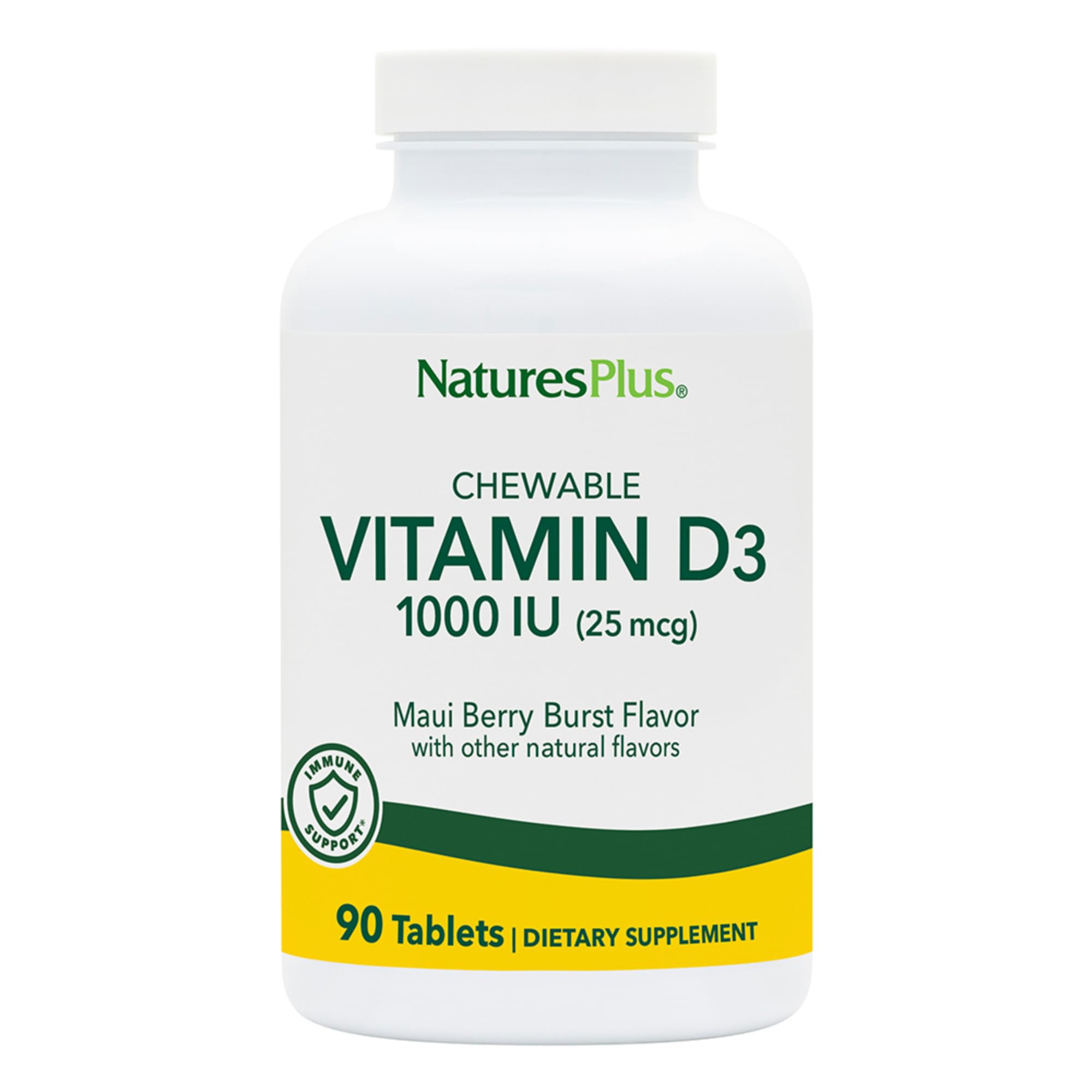 Vitamin D3 (1000 IU) - 90 Chewable Tablets, Maui Berry Burst Flavor - Vegetarian, Gluten Free - 90 Servings