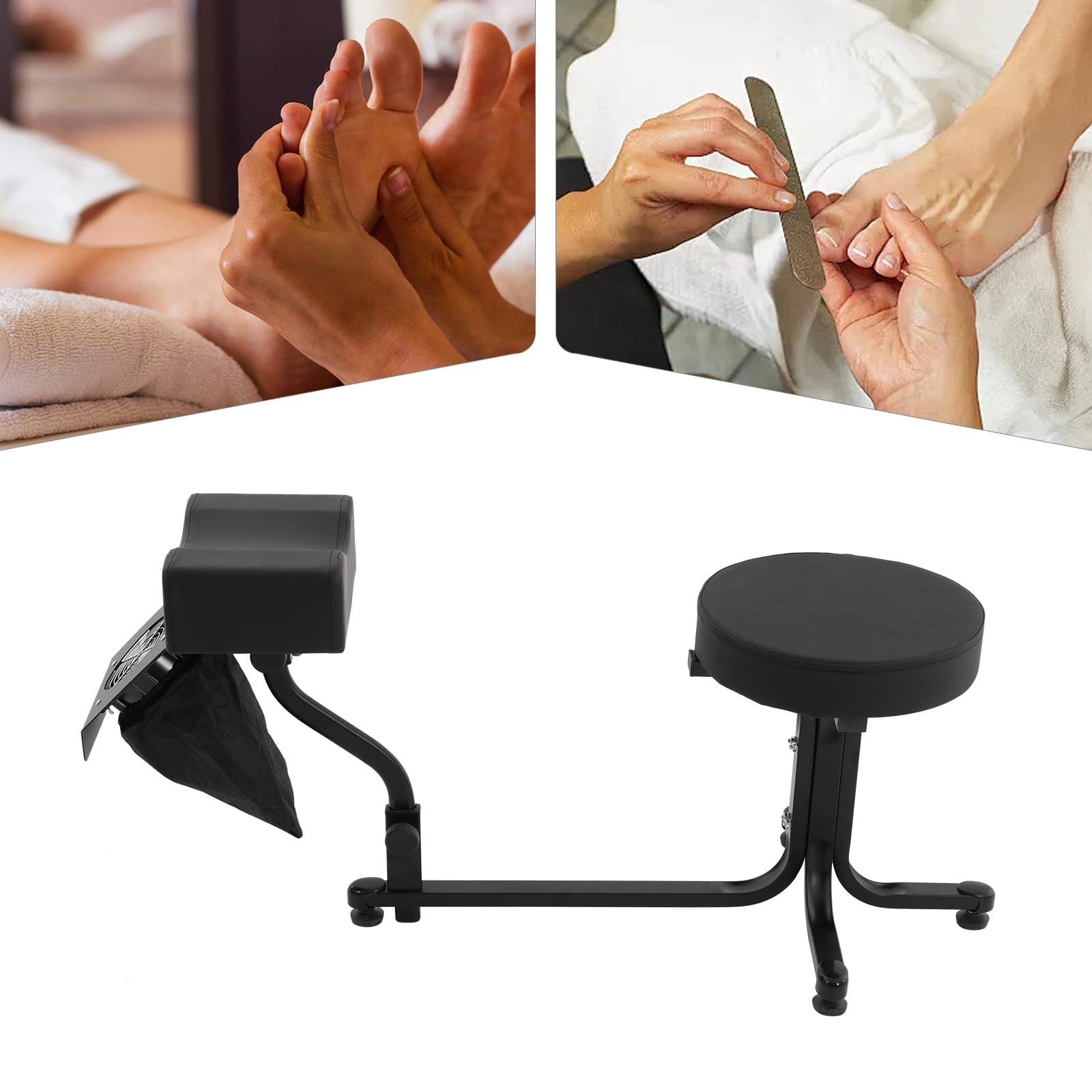 Treeisland Taburete de Pedicura con Aspiradora 2 en 1, Reposapiés Negro para Salones de Uñas
