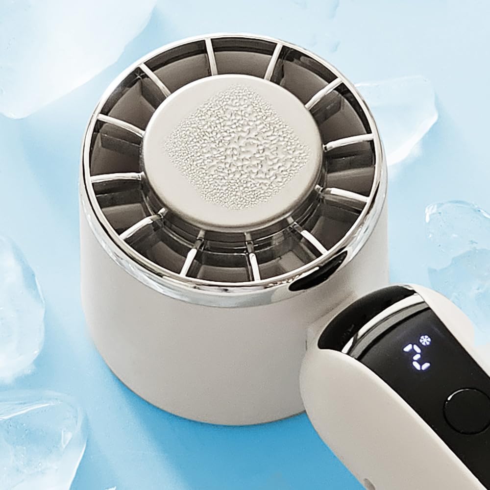 1 Pack Portable Handheld Fan with Instant Cold Compress Plate – 3 Speed Settings, 5000mAh Rechargeable [14H Max Runtime] 90° Foldable 3-in-1 Fan for Hand, Desk & Neck