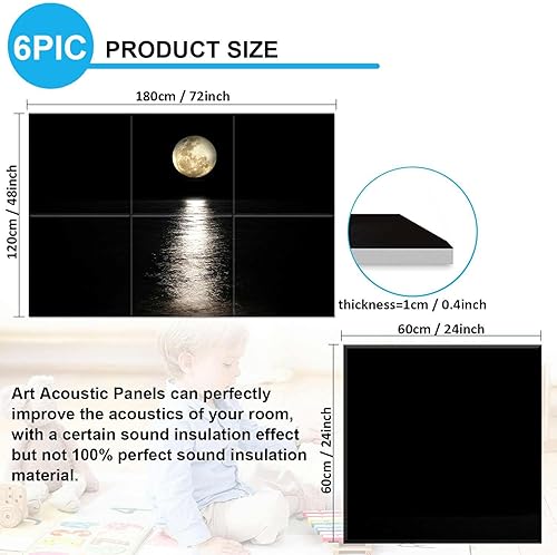 Miniatura 2 de JBER Paneles acústicos artísticos decorativos, paquete de 6 paneles acústicos artísticos para decoración de pared con autoadhesivos, adecuados para