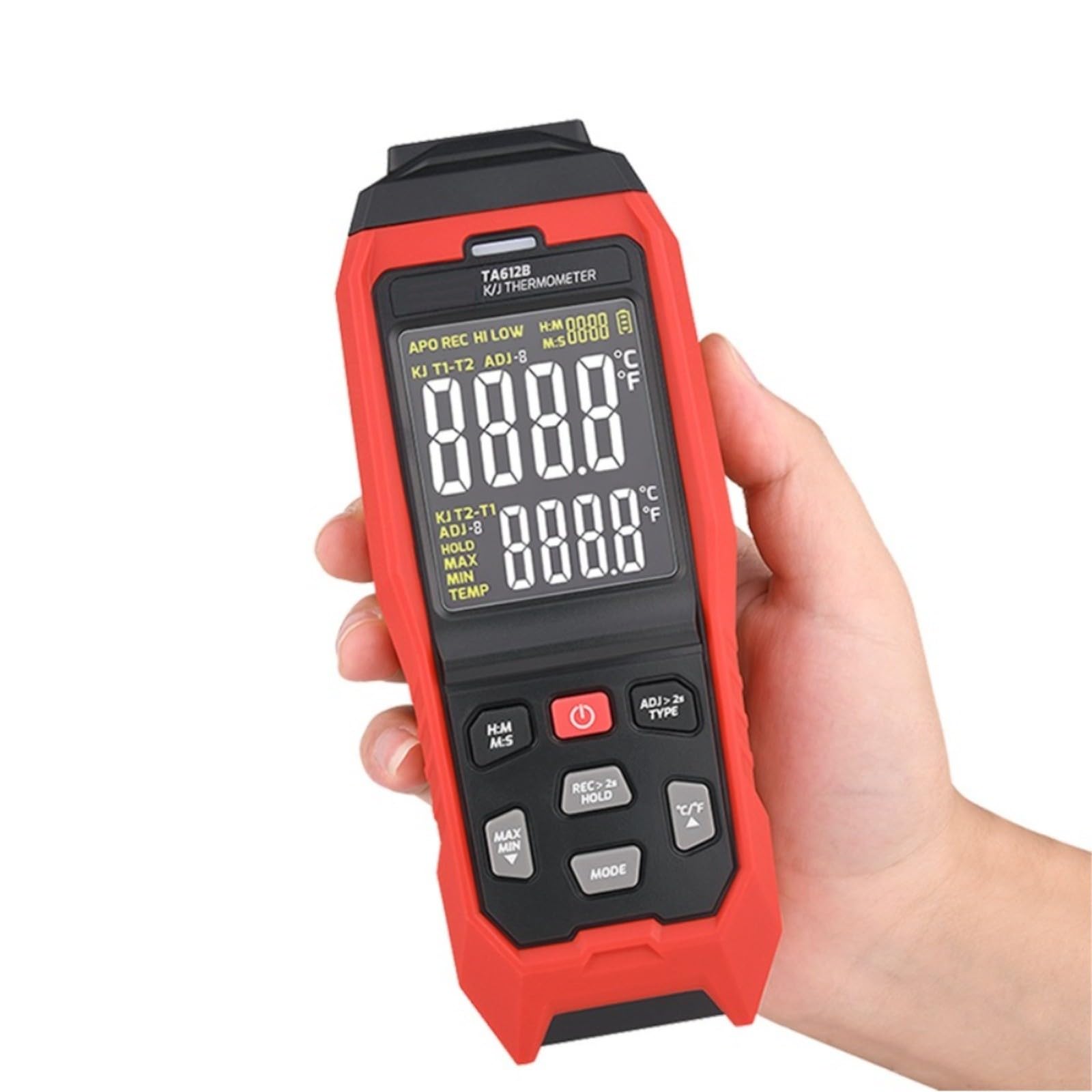 KiraKira Termómetro digital TA612B para doble canal K/J tipo medidor de temperatura con alarma