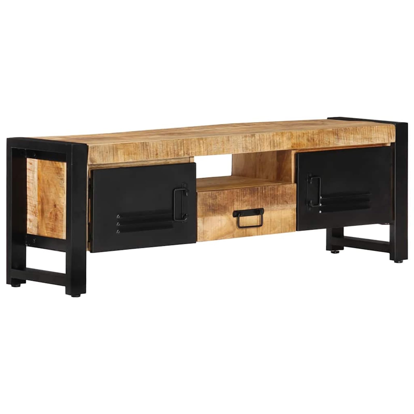Mobile TV in legno massiccio di mango, design industriale con verniciatura a polvere nera, 120 x 30 x 40 cm, 1 pezzo, soggiorno