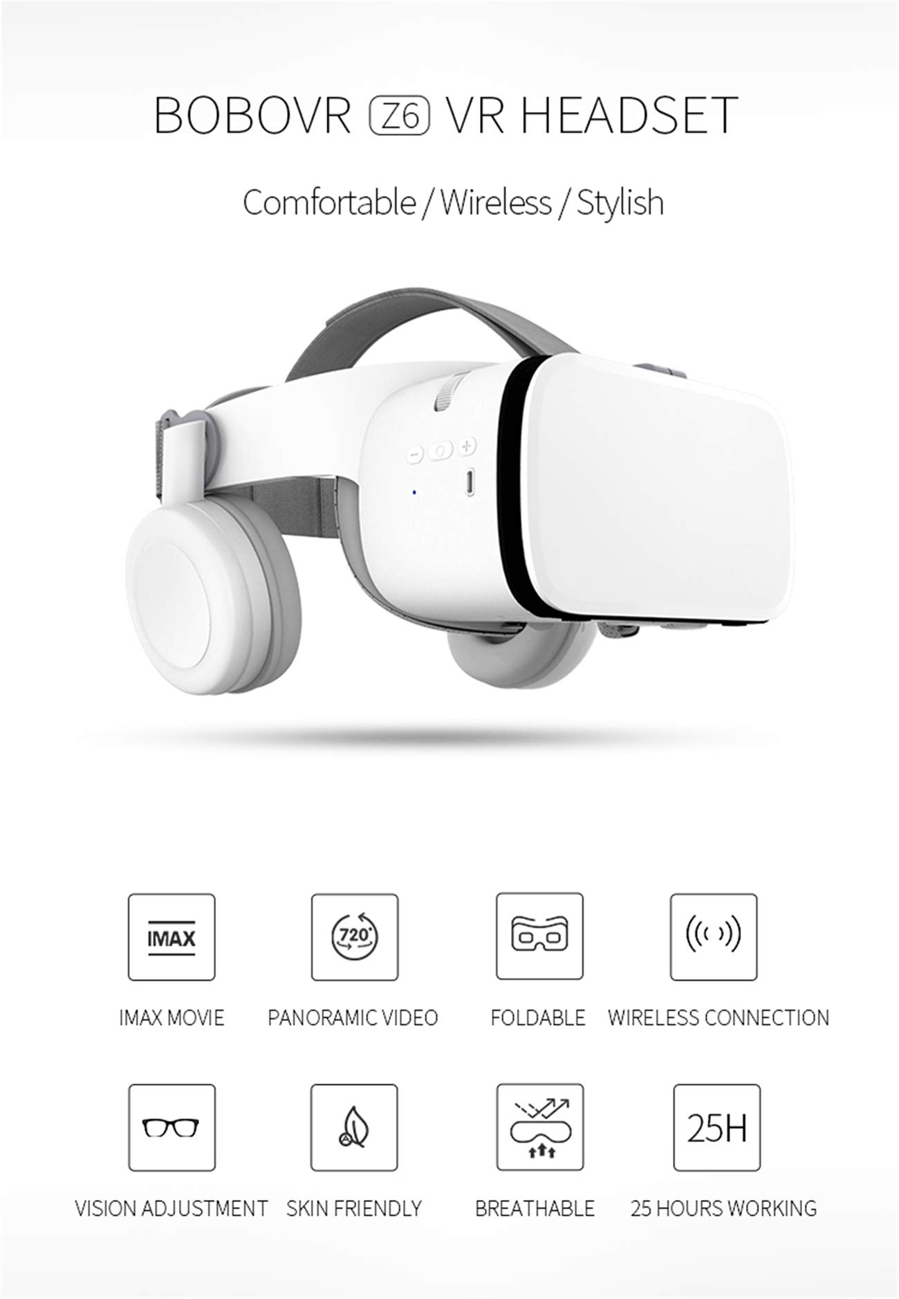 Kotaku BOBOVR Z6 Bluetooth Auricular inalámbrico Integrado Gafas 3D Casco de Realidad Virtual VR (+ AG13 Mando)