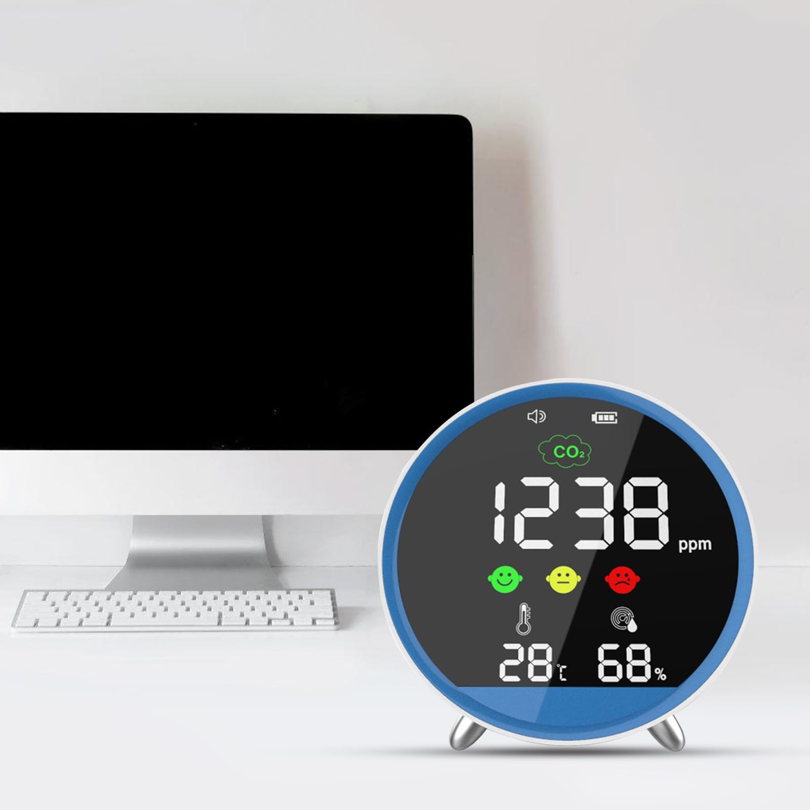 Monitor de aire digital recargable que mide los niveles de CO2, humedad y temperatura, pantalla LED para interiores y vehículos, monitor de aire con batería recargable
