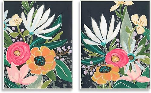 Stupell Industries Placa de pared abstracta con diseño de flores tropicales extravagantes, diseño de June Erica Vess, 2 unidades, 10 x 15 cada uno,