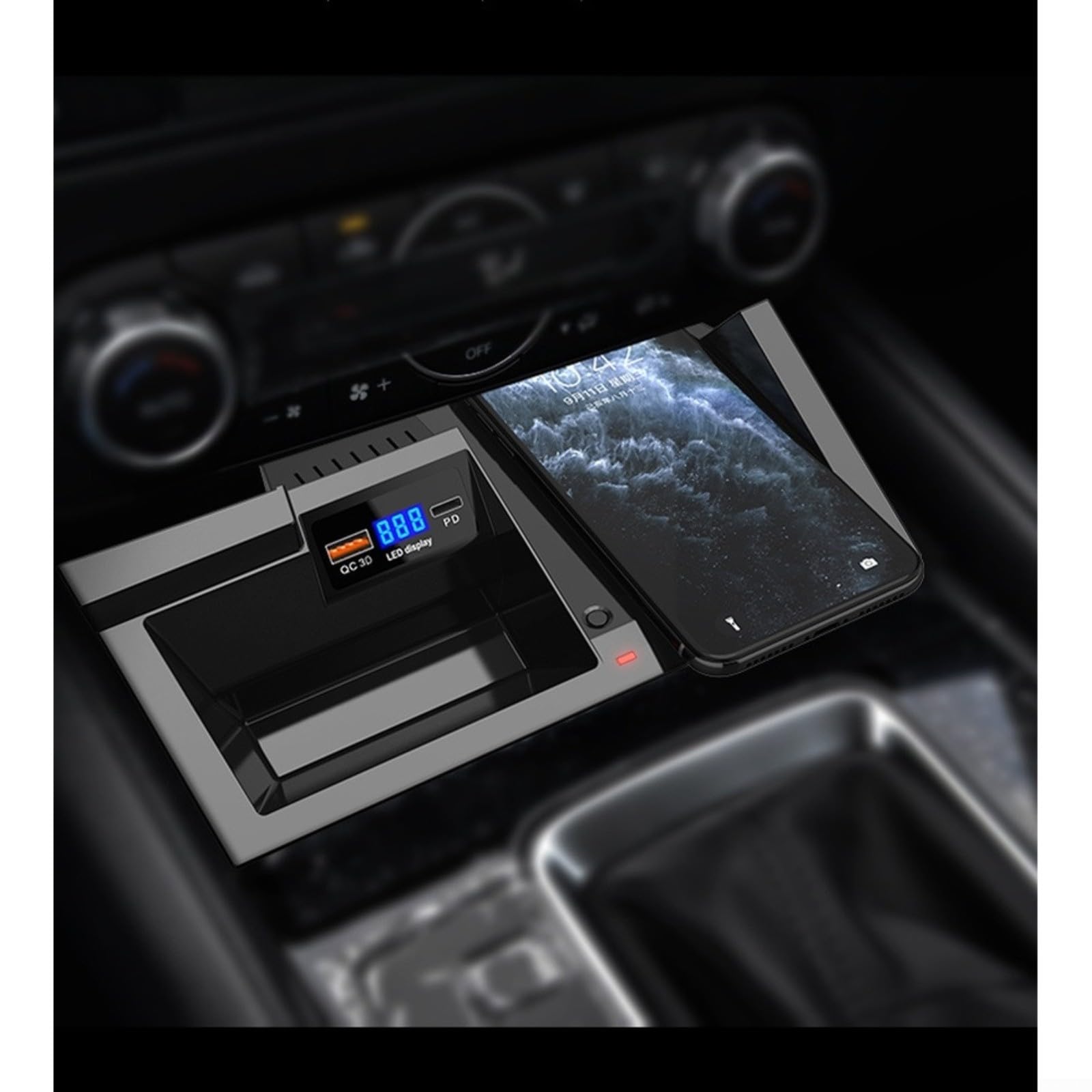 Stazione di ricarica induttiva 15W Caricatore rapido per Mazda per | Fits 2018-2024, display digitale LED, stato in tempo reale, nero ABS robusto, console centrale