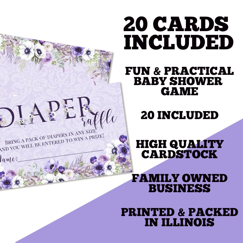 Watercolor Violet Floral Diaper Raffle Tickets for Baby Showers, 20 2