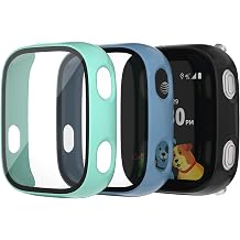 NewJourney Compatible with AT&T Amigo Jr Watch 2 Screen Protector, 3 Pack Bumper Case with Scratch-Resistant Tempered Glass Cover, Kids Smartwatch Accessories Teal+Blue+Black