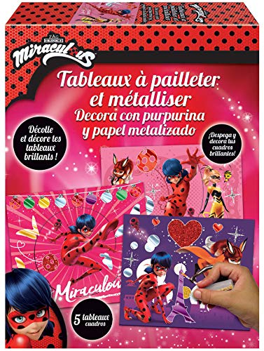 Educa - Manualidades Miraculous Lady Bug, Decora con Papel Metalizado y Purpurina, Incluye 5 Cuadros autoadhesivos, Purpurina, Papel Metalizado y espátula, Recomendado a Partir de 7 años (18928)