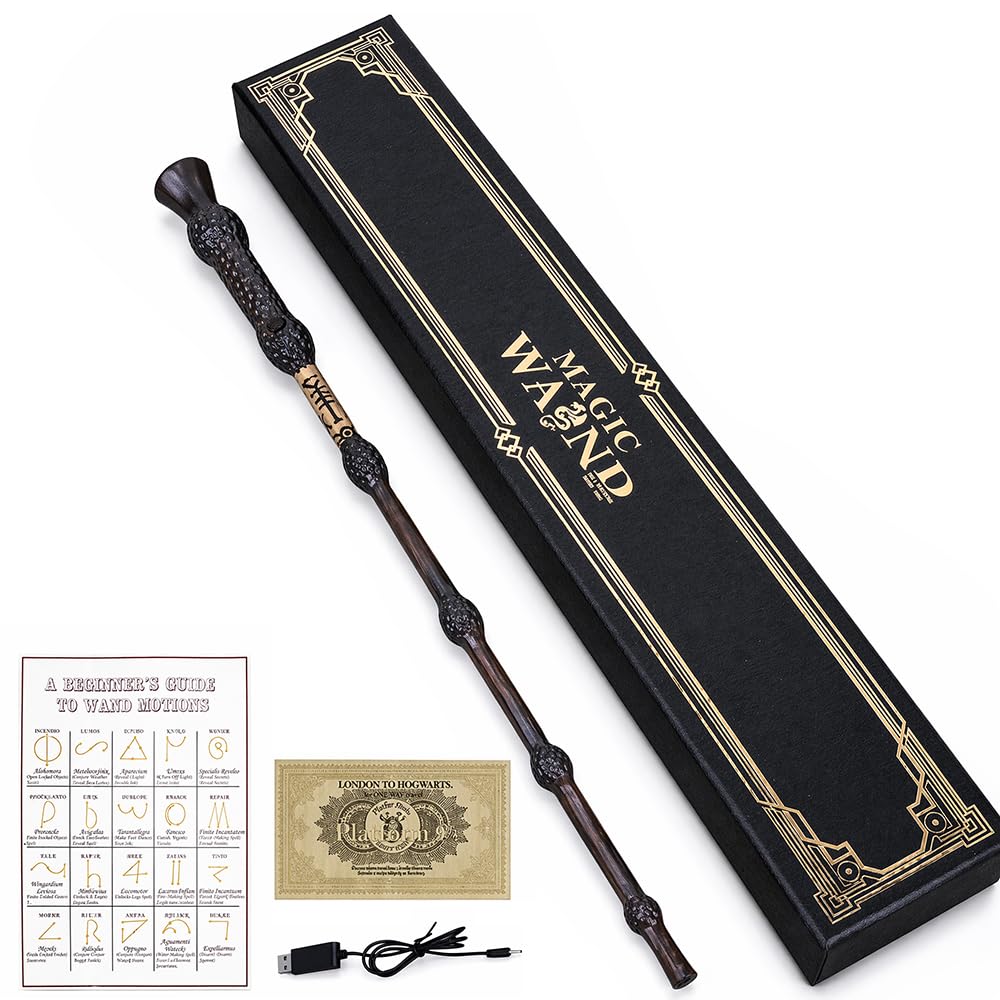 LYPPUL H-arry P-otter Magic Wand, 35CM USB Rechargeable Light Up Shoots Fire Dumbledore Wand, Magic Wizard Wand for Fans, Cosplay, and Collectors Carnival Costumes