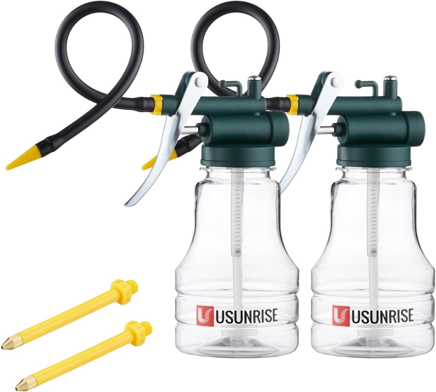 2 Sets Oil Can Transparent High Pressure Oiler Lubrication Oil Can Bottle Oiling Gun with Rigid & Flex Spout Thumb Pump Tool Oiler