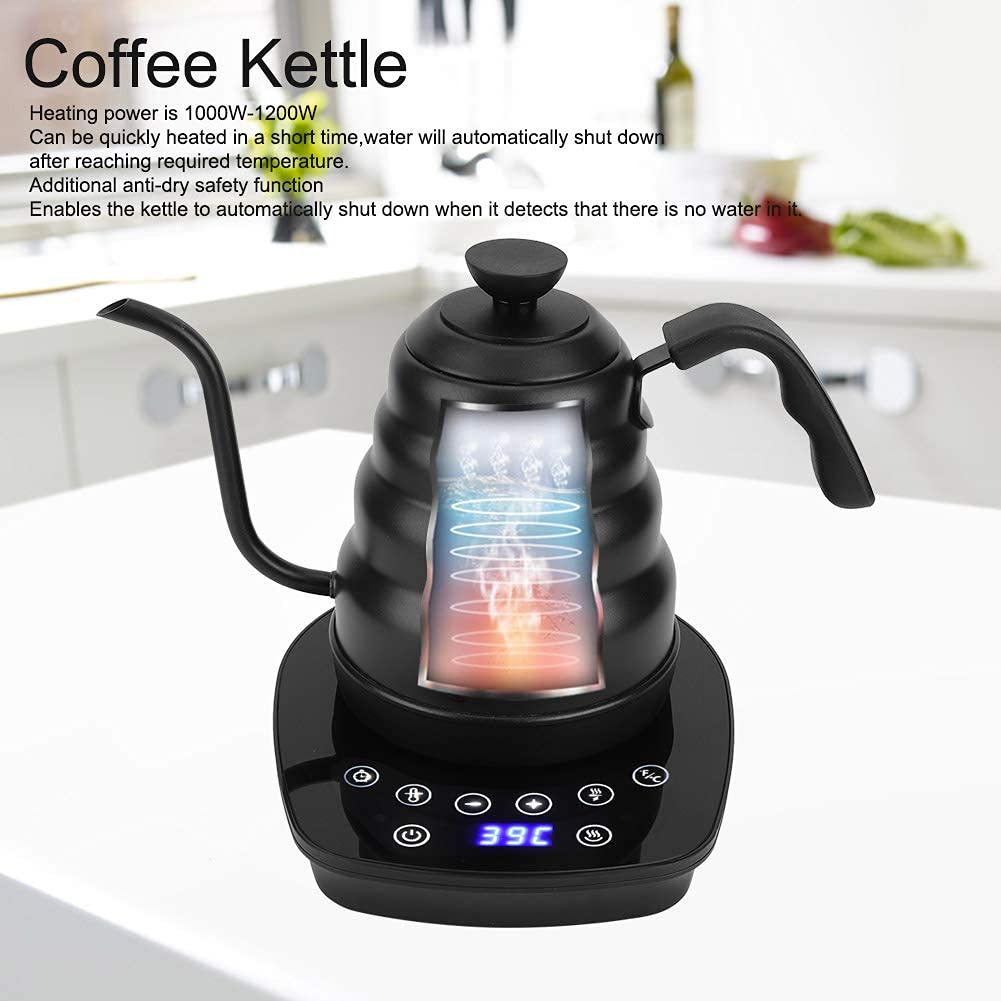 Tetera eléctrica para café y té con pantalla de visualización Control de temperatura variable Teteras negras Servidores de café