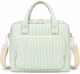 Insulated Lunch Tote Bag for Women, Large Capacity Lunch Bag | Multi Pocket Aesthetic Striped Lunch Tote With Adjustable Shoulder Strap for Work, Office, Picnics, Travel