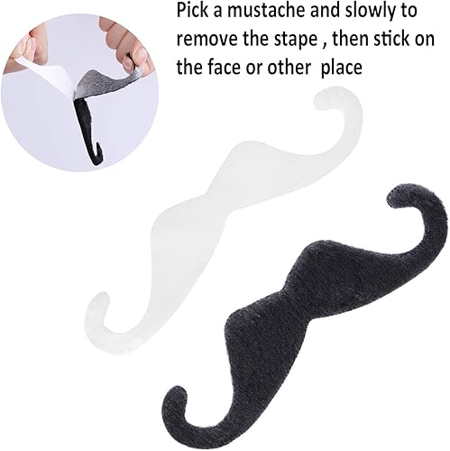 Miniatura 2 de Whaline Bigotes falsos autoadhesivos grandes de 5 pulgadas, bigote negro novedoso para fiesta de disfraces (6 piezas)