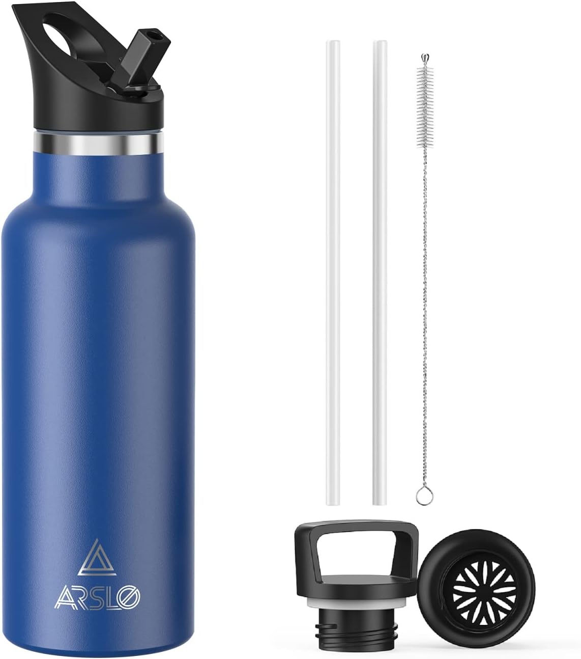 Arslo Stainless Steel Double Wall Water Bottles, Vacuum Insulated Bottle With Straw Lid, Insulated Water Bottle Keeps Water Cold for 24 Hours, Hot for 12 Hours, Hiking, Sports