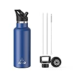 Arslo Stainless Steel Double Wall Water Bottles 17 Ounce, Vacuum Insulated Bottle With Straw Lid, Insulated Water Bottle Keeps Water Cold for 24 Hours, Hot for 12 Hours, Hiking, Sports