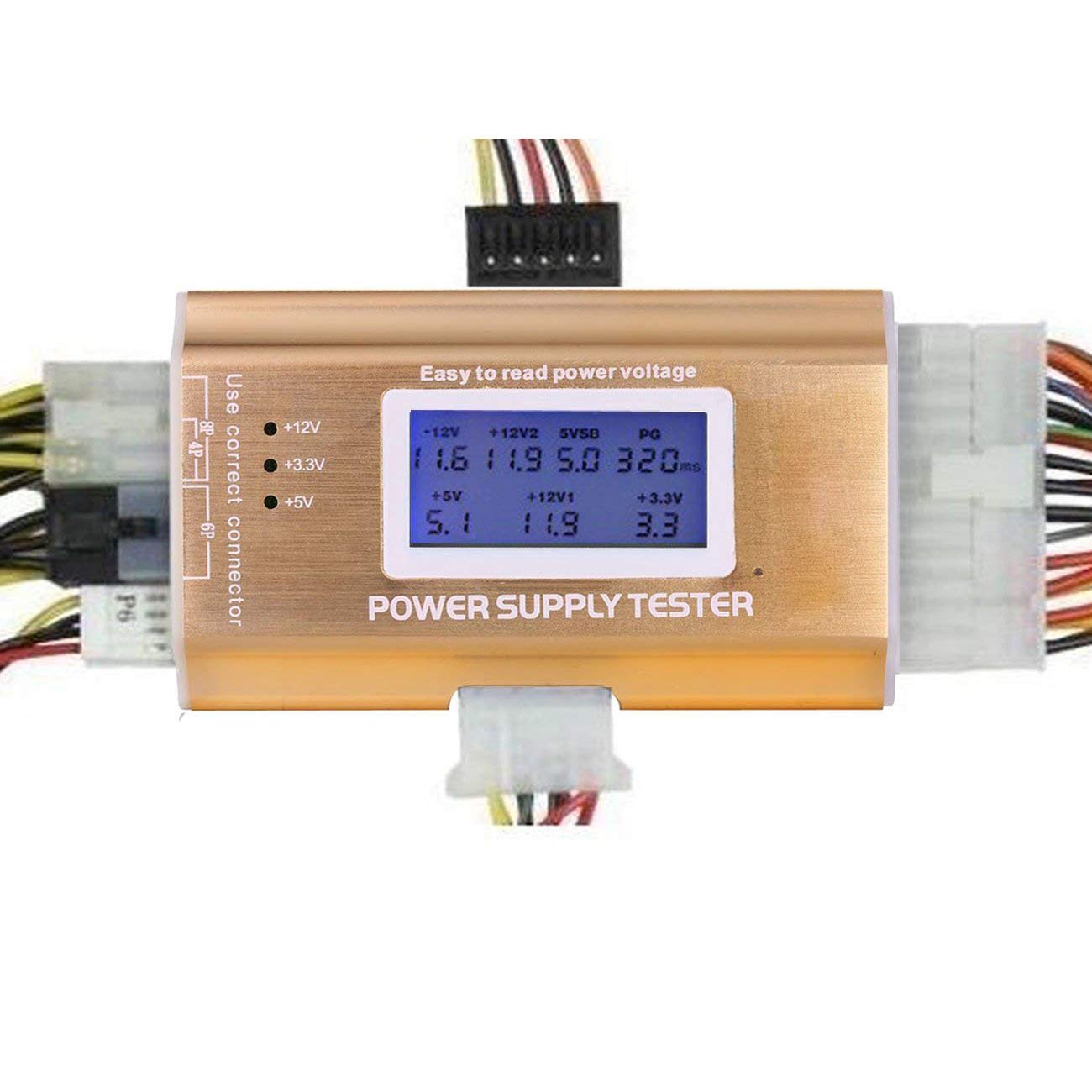Optimal Shop 20+4 Pin LCD Computer Power Supply Tester for SATA IDE HDD ATX ITX BYI Connectors-Golden