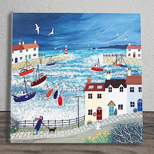 Global Designs Stormy Harbour Ceramic Tile Picture Nautical Plaque Sign Wall or Freestanding Rough Sea Art By Jo Grundy 20x20cm