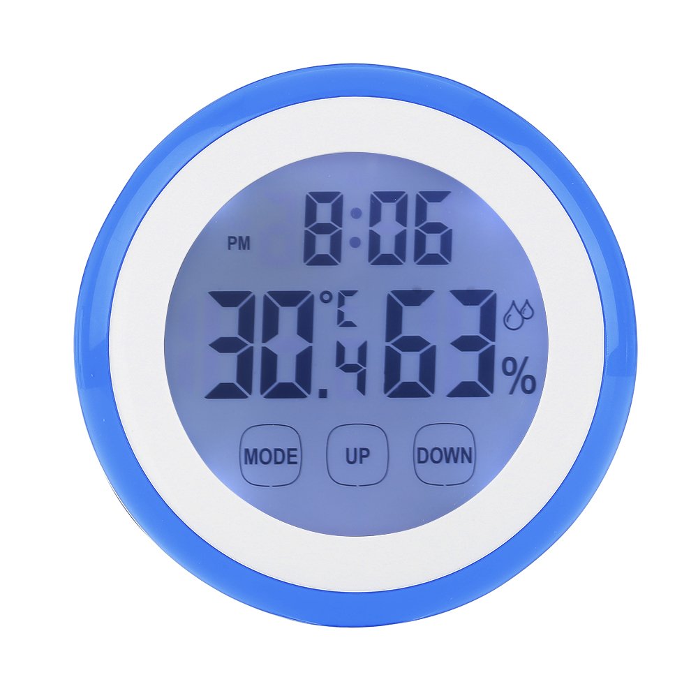 Digital Thermometer Hygrometer Clock, Temperature Humidity Monitor Alarm Clock Touch Screen with Backlight Magnetic Back for Home Office Baby Room (Black)