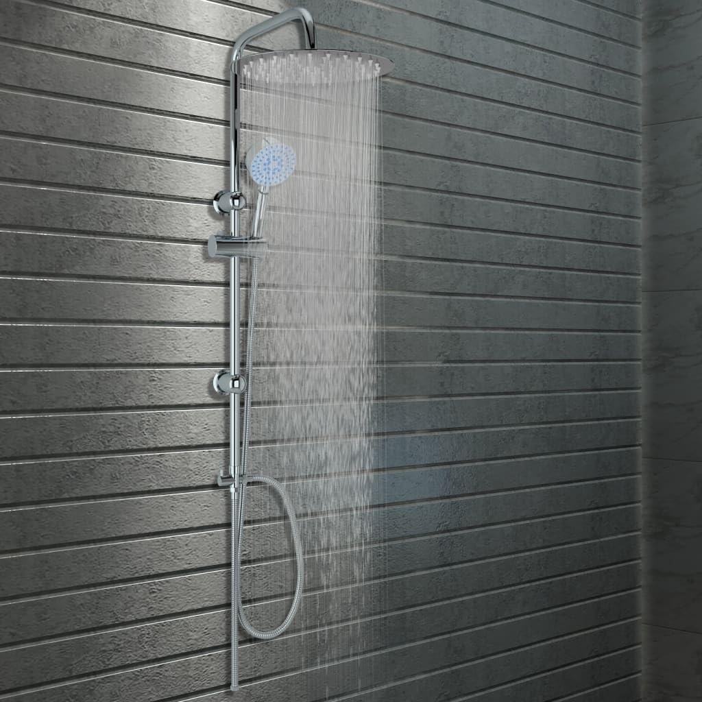 vidaXL Conjunto Ducha sin Grifo Monomando Barra Vertical Alcachofa Mano Ajustable Altura Cabezal Lluvia Redondo Basculante Plateado Acero Inoxidable