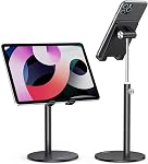 Cell Phone Stand, OMOTON Angle Height Adjustable Phone Holder, Aluminum Desktop Phone Dock for Desk, Compatible with iPhone 17/Mini/Pro/Max, All Smartphones and Tablets(4-11''), Silver