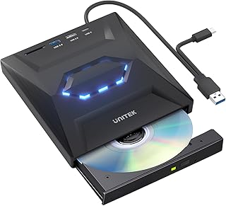 Unitek External CD DVD Drive, USB 3.0 Type-C Portable CD/DVD +/-RW Drive/DVD Player with SD Card Reader USB 3.0 USB C Hub CD ROM Burner Compatible with Laptop Desktop PC Windows Linux OS Apple Mac