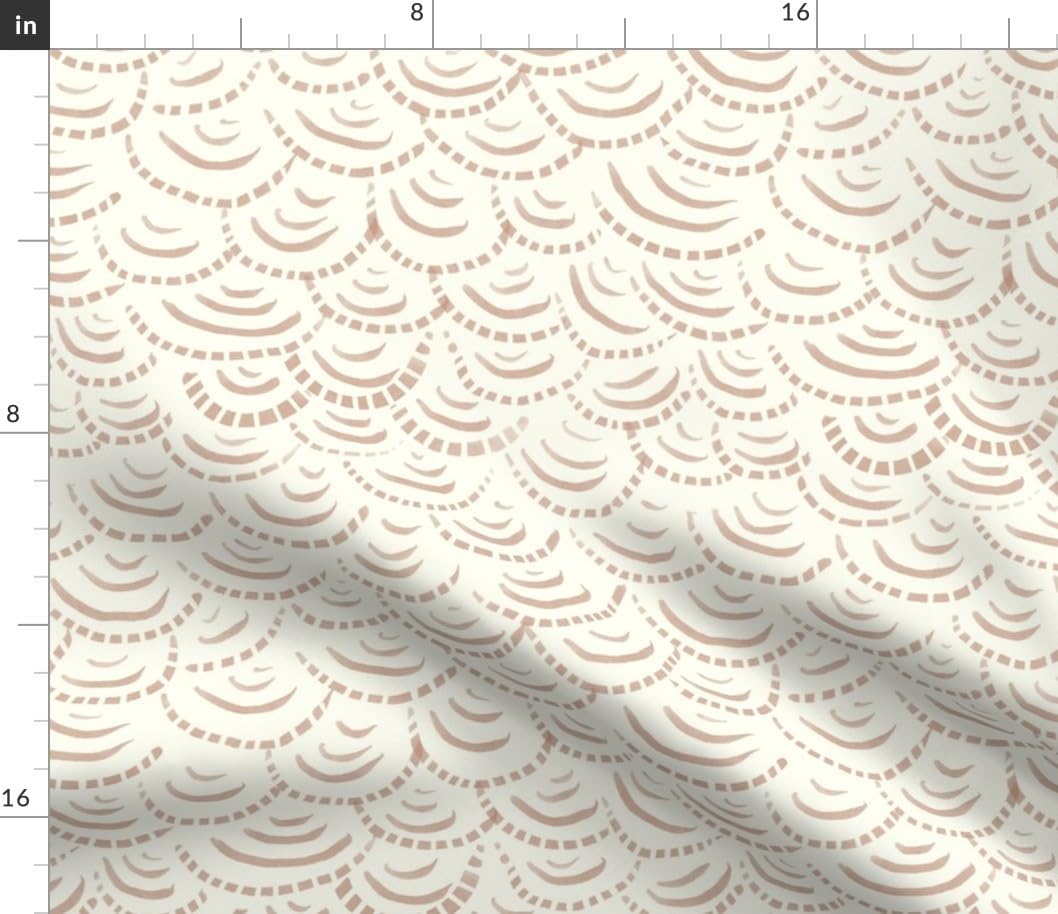 Spoonflower Fabric - Coastal Scallop Scales Minimalism Ocean Nautical Surf Mermaid Neutral Printed on Petal Cotton Fabric Fat Quarter - Sewing Quilting Apparel Crafts Decor