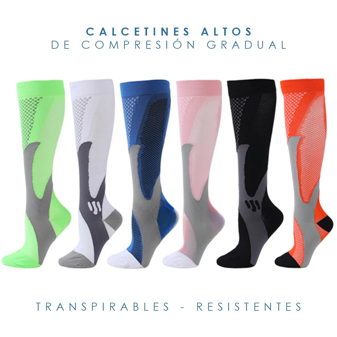 Calcetines Medias de Compresión Mujer y Hombre. Medias Altas para Running o Ciclismo con Tecnología Compresiva Graduada. Largos de Deporte.