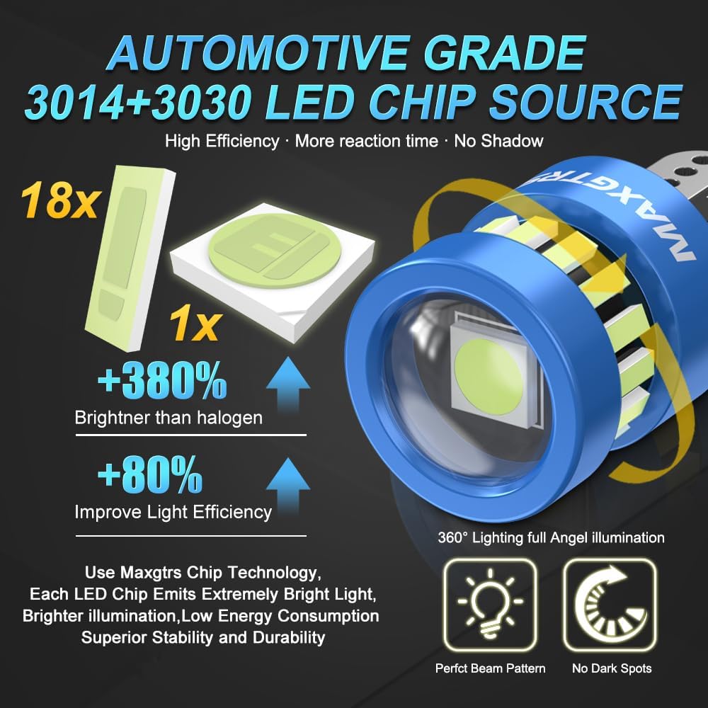 MAXGTRS 194 LED Light Bulb Ice Blue 168 2825 W5W T10 Wedge 18-SMD 3014 Chipsets LED Replacement Bulbs with Condenser Lens for Car Dome Map Door Courtesy License Plate Lights, Pack of 2 image 3