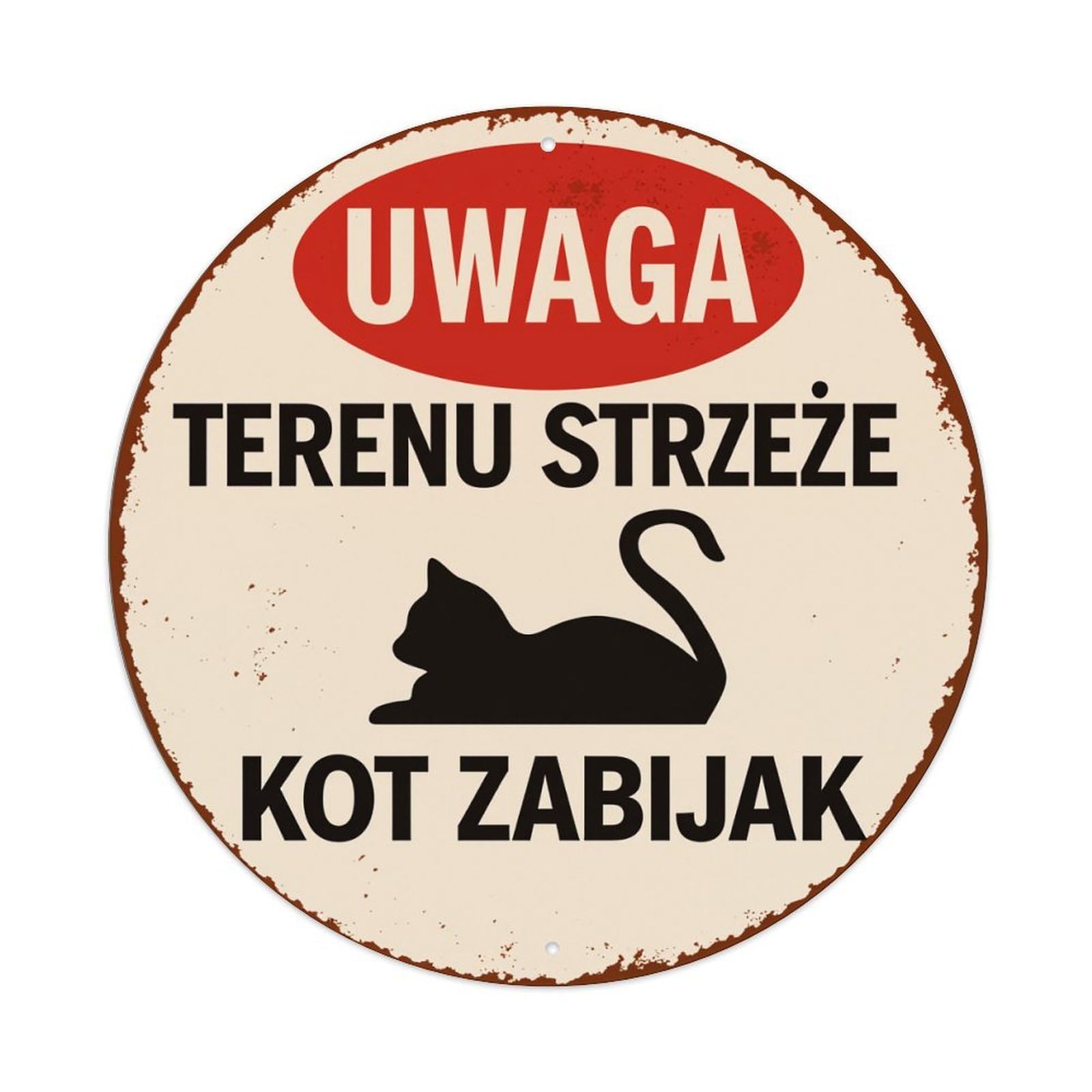 Beware of The Killer Cat Guarding The Territory Round Vintage Tin Sign,Retro Wall Art,Metal Poster for Home, Bar, Garage, Cafe, Rustic Indoor & Outdoor Decor, 8x8 Inches
