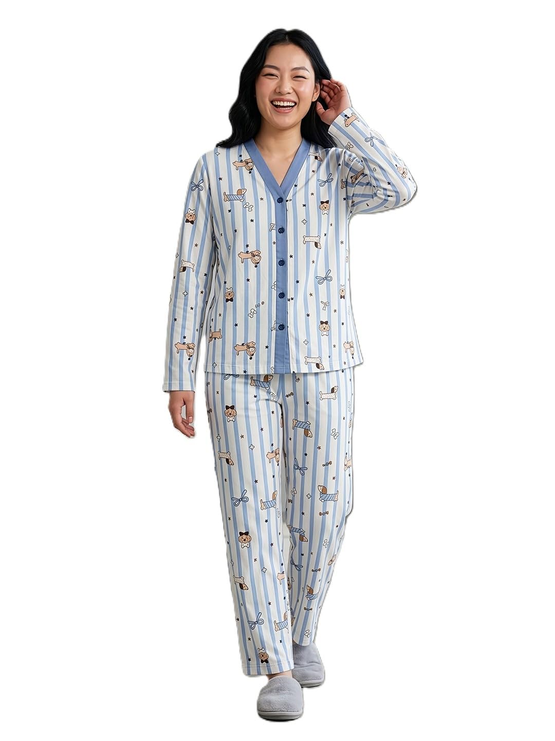 lugo Women's Printed Nightwear Set | Cotton Blend Full Sleeve Shirt with Pyjama | Soft Casual Sleepwear for Women & Girls-picture-37