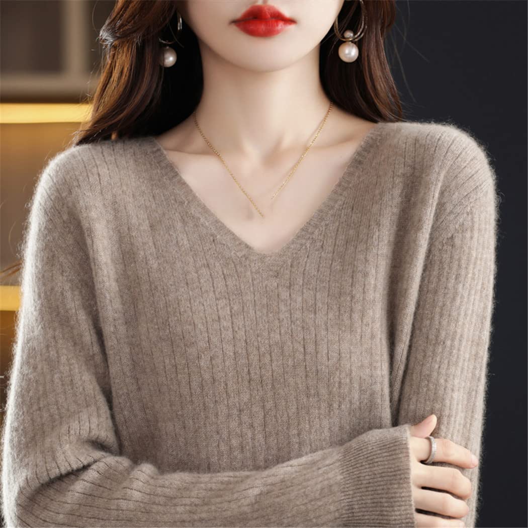 FULBHPRINT Maglioni autunnali da donna con scollo a V in cashmere maglione lavorato a maglia