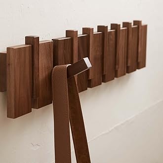 Wood Coat Rack Wall Mount, Coat Hooks Hanger Wall Mounted, Heavy Duty Wall Coat Rack with 8 Hooks for Hanging Coats/Keys/Hats/Robe&Towels/Plants/Bags, Walnut