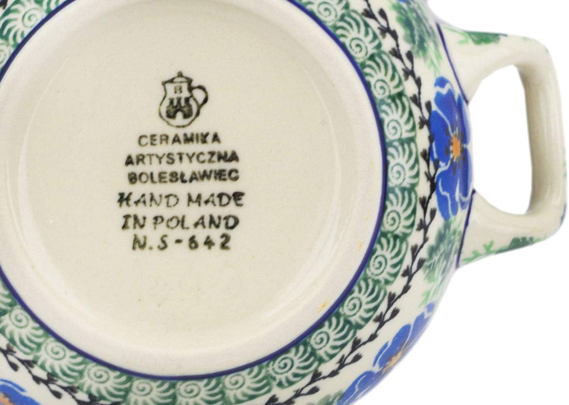 Polish Pottery 9 oz Bouillon Cup made by Ceramika Artystyczna (Scarlet Pimpernel Flower Theme) + Certificate of Authenticity