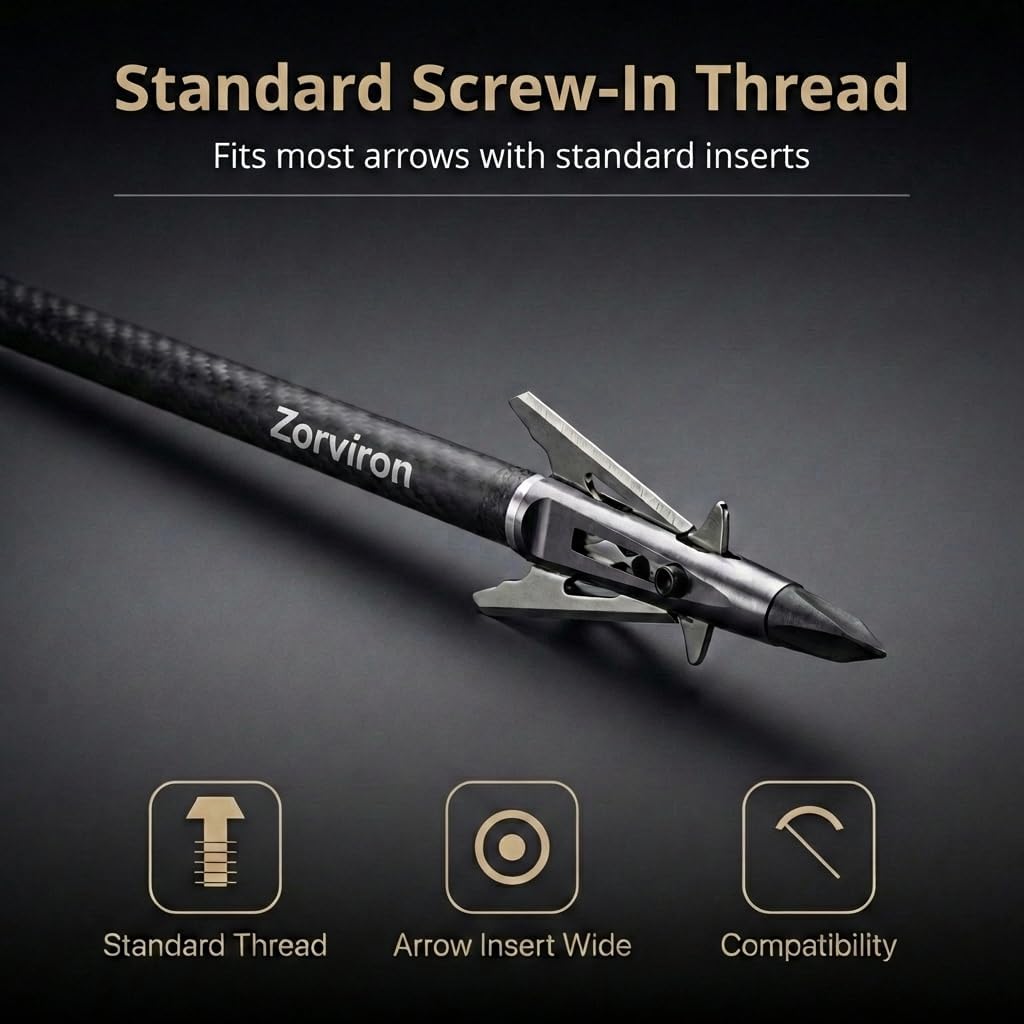 Mechanical Expandable Broadheads Hunting Arrow Tips, 100 Grain 2 Inch Cut, 440 Stainless Steel Blades & Chisel Tip, 8-32 Thread for Crossbow & Compound Bow Bolts, Up to 500 FPS Tested, 4 Pack