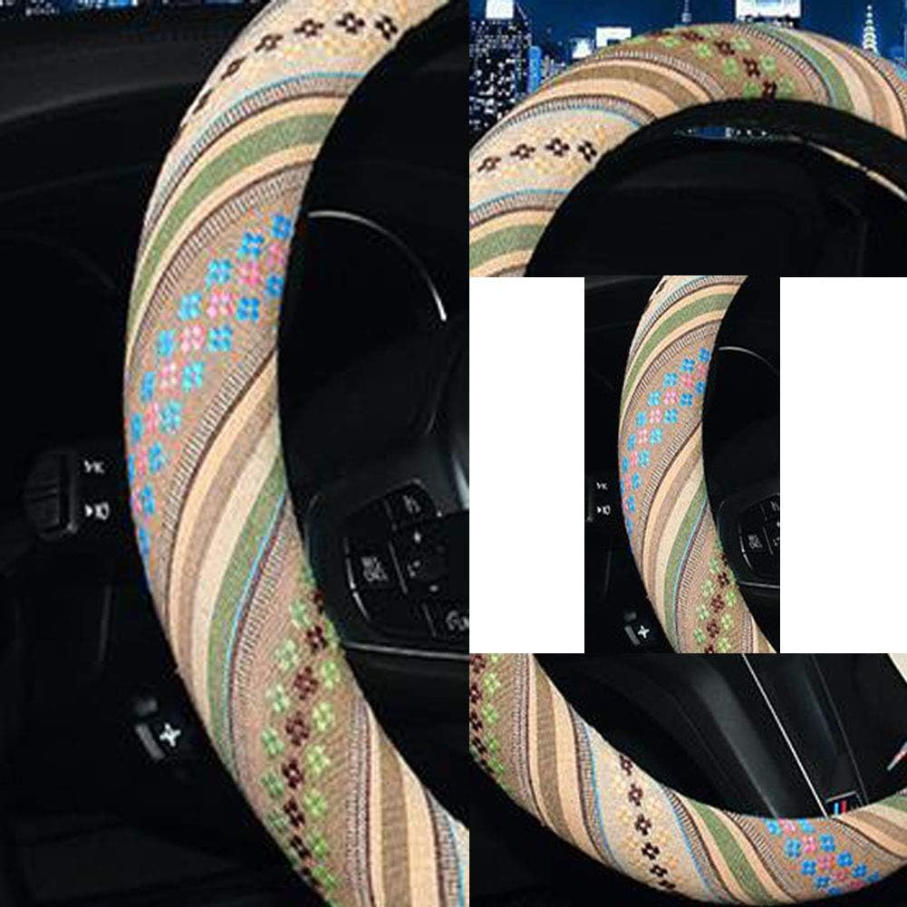 SHIAWASENA Car Steering Wheel Cover, Coarse Flax Cloth, Ethnic Style, Universal 15 Inch Fit, Anti-Slip Sweat-Absorbent (G#)