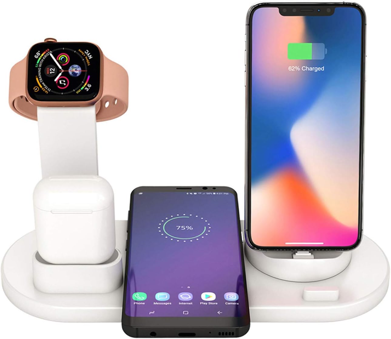 3 in 1 Wireless Charging Dock, Multiple Devices Charging Station Compatible with Watch and Phone, 4 in 1 Qi Fast Wireless Smart Charger Station, Standard 3 Style of Charging Interface.