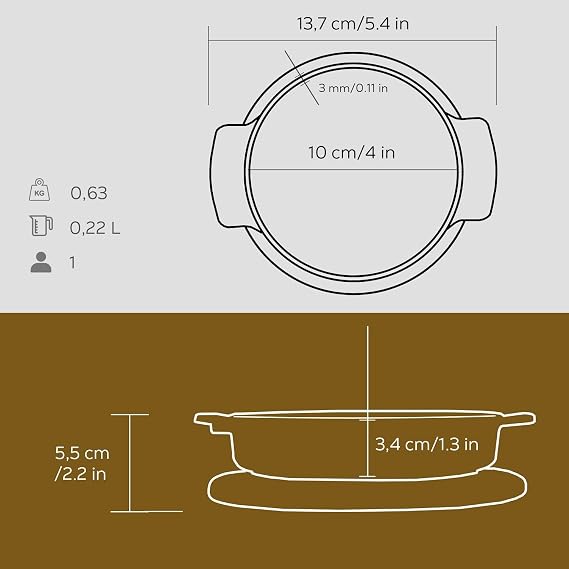 Lava, Baking Container, LV ECO GV 11 K4, Round Casserole, Wooden Base, Diameter 11 cm, Cast Iron, Black