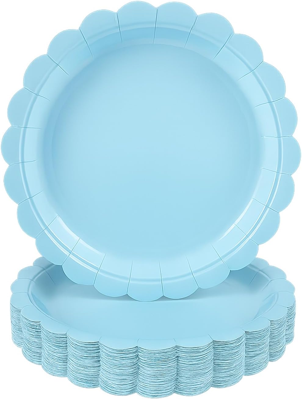50 Pieces Baby Blue Disposable Plates 9 Inch Light Blue Scalloped Paper Plates for Picnic Wedding Baby Shower Birthday Party Pastel Blue Dinner Plates