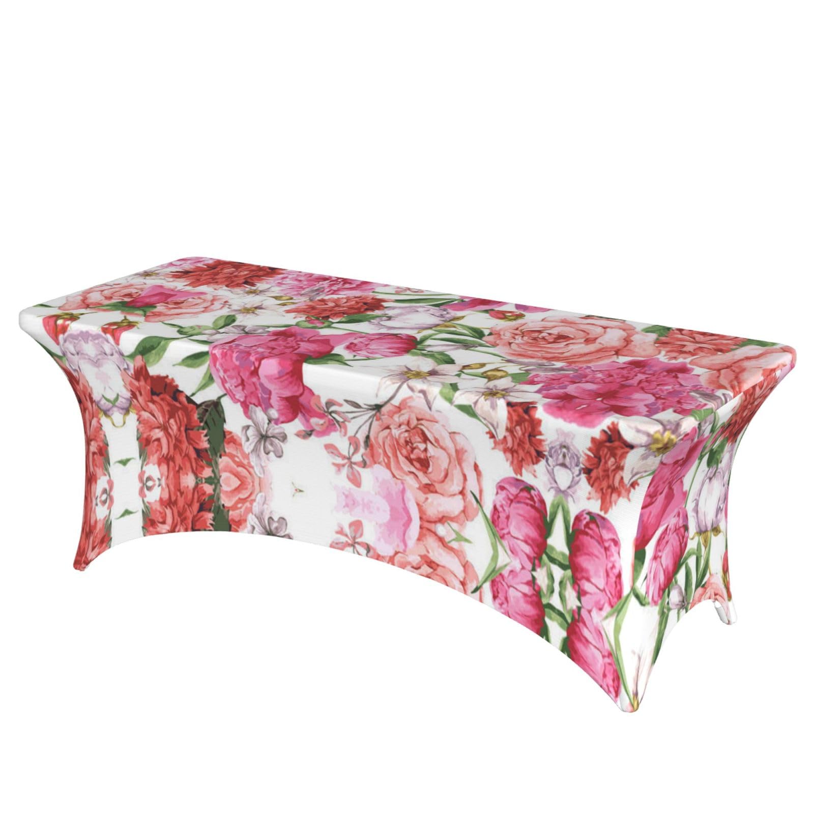 AUGUSTRUSH Fit Stretch Table Cover - 6FT Rectangular Spandex Tablecloth, Garden Peony Tablecloths, Wrinkle-Resistant & Fitted Table Protector for Parties, Weddings, Banquets (183x76cm)