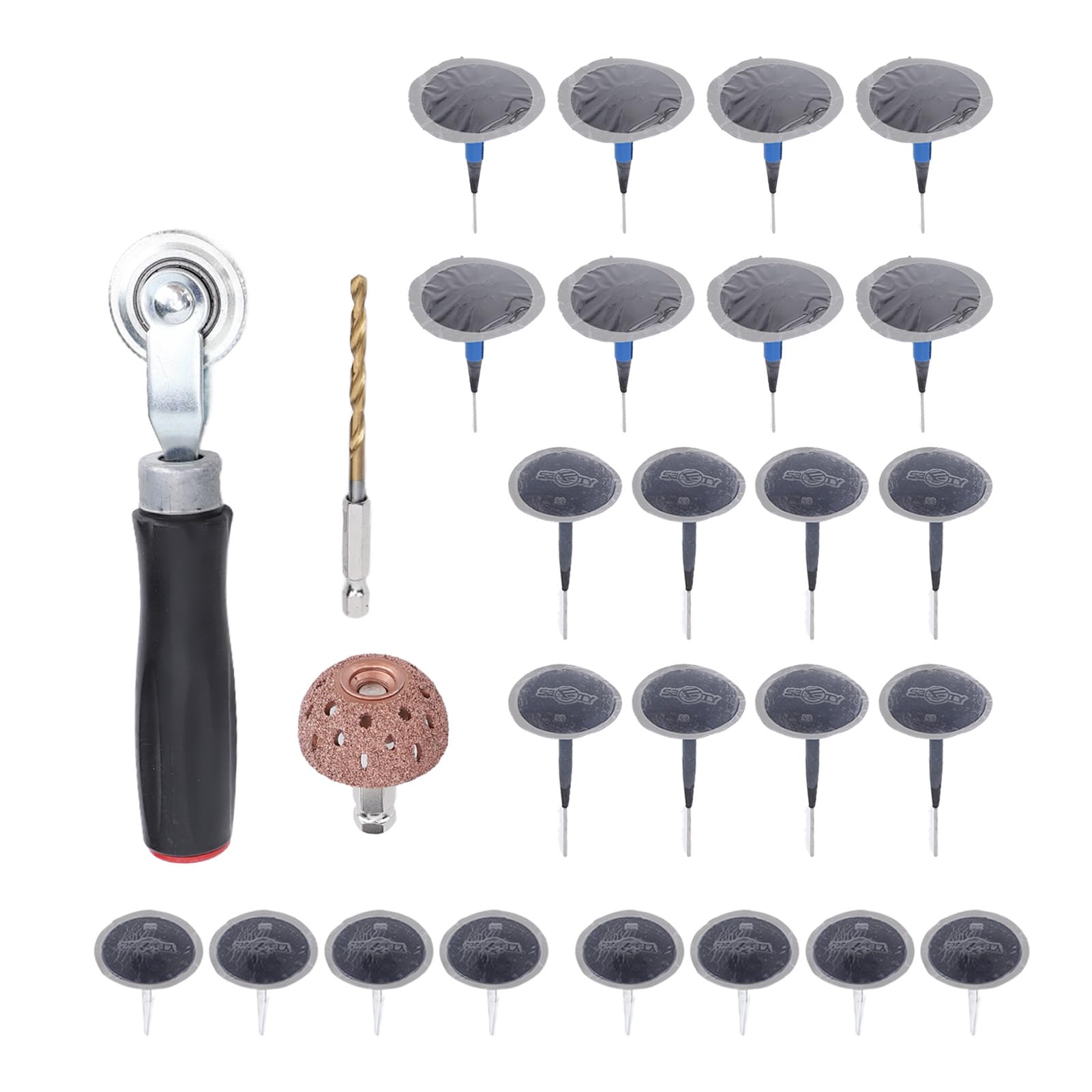 EMUKOEP Langlebiger Reifenreparatur -Patch -Werkzeuge -Kit mit Wolfram -Leichtmetallrad, Steckerwalze, 4 -mm -Bohrer für Autos, Lastwagen, Fahrräder, Roller