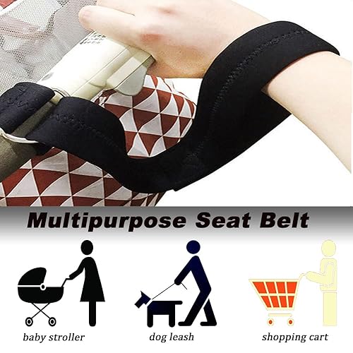 Miniatura 6 de Paquete de 2 correas de seguridad para cochecito de bebé, correa de mano ajustable para silla de ruedas, correa de mano negra retráctil ajustable