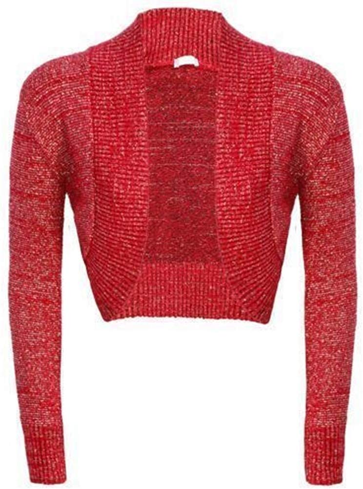 GOSTYLES® Womens Long Sleeve Knitted Lurex Shrug, Ladies Stylish Dressy Cover Up Lightweight Metallic Sparkly Bolero Cardigan (Red, XXL)